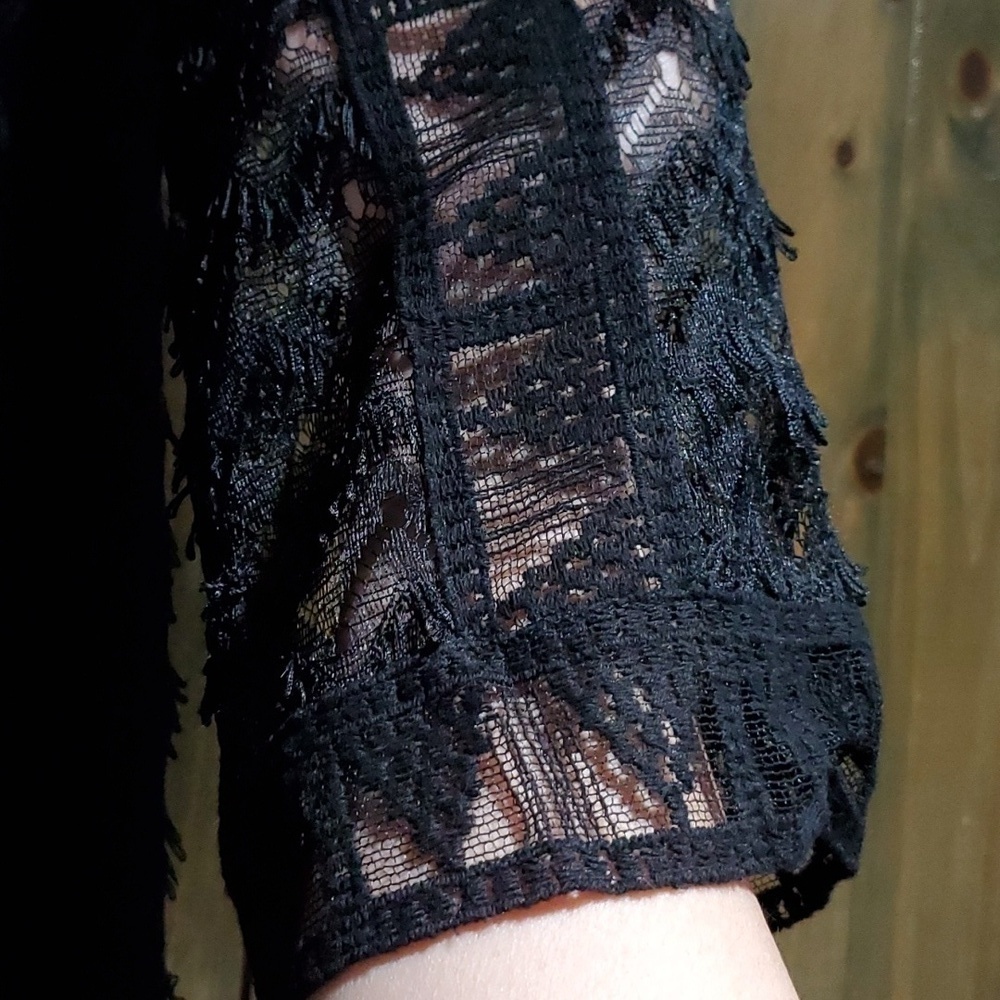 NANETTE LEPORE BLACK LACE LONG SLEEVE ZIGZAG TUNIC A-LINE  DRESS XS Whimsy Goth - Picture 3 of 11